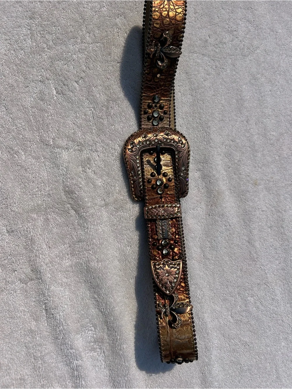 B.B. Simon Metallic Copper Brown Embellished Belt with Ornate Buckle